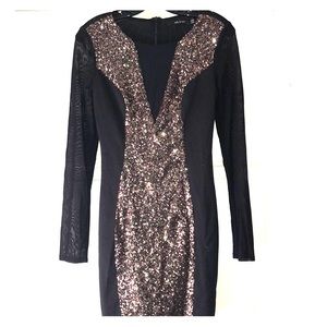 Black tight fitting mini dress